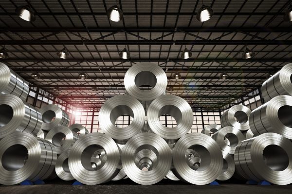 3d rendering roll of steel sheet in factory